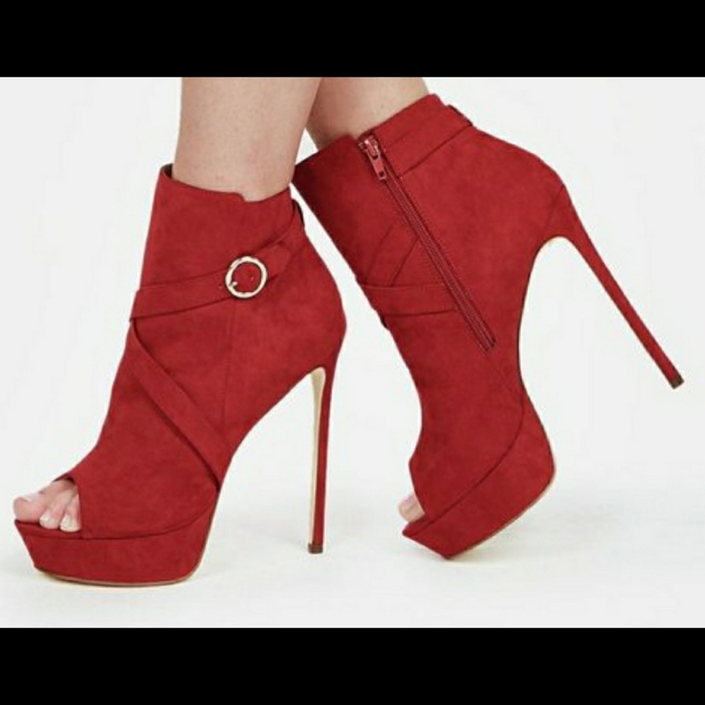 Justfab Red Open Toe Stiletto Booties